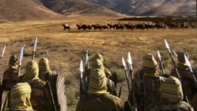 The phalanx facing cavalry on the flank