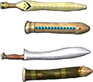 Leaf blade sword and kopis with scabbards